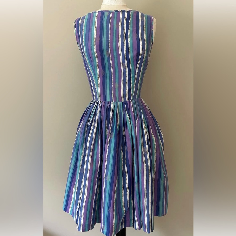 VintageStriped Blue and Purple Dress
